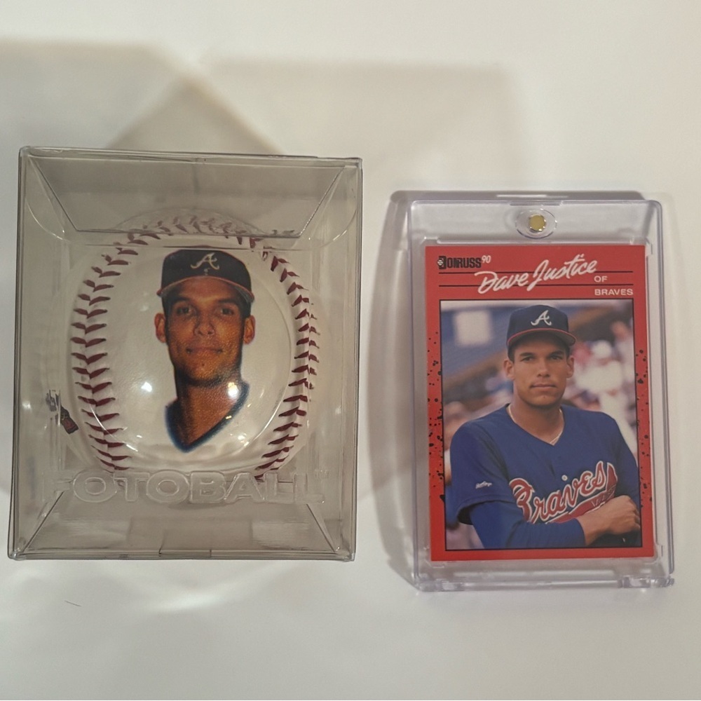 Dave Justice 1990 Donruss Rookie Card & Braves Fotoball Baseball Set